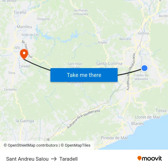 Sant Andreu Salou to Taradell map