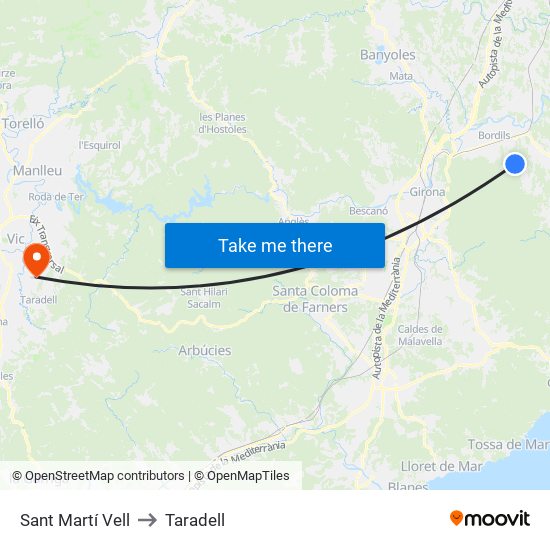 Sant Martí Vell to Taradell map