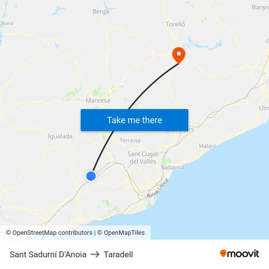 Sant Sadurní D'Anoia to Taradell map