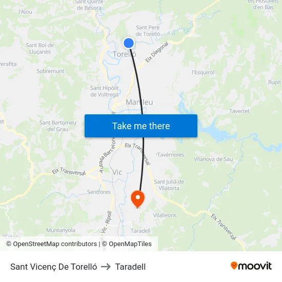 Sant Vicenç De Torelló to Taradell map