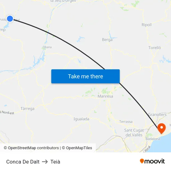 Conca De Dalt to Teià map