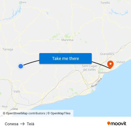 Conesa to Teià map