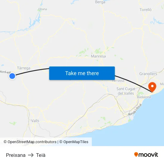 Preixana to Teià map