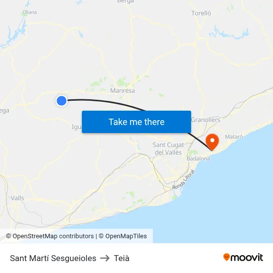 Sant Martí Sesgueioles to Teià map