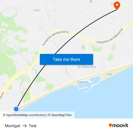 Montgat to Teià map