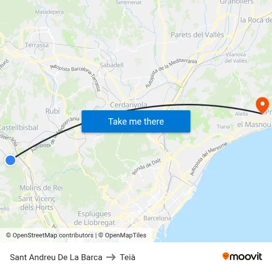 Sant Andreu De La Barca to Teià map