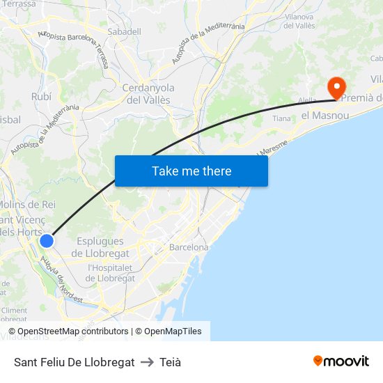 Sant Feliu De Llobregat to Teià map