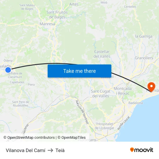 Vilanova Del Camí to Teià map