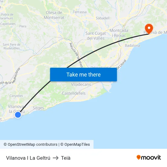 Vilanova I La Geltrú to Teià map