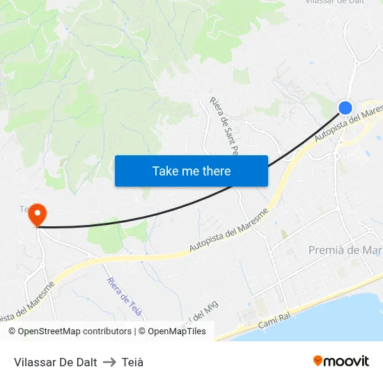 Vilassar De Dalt to Teià map