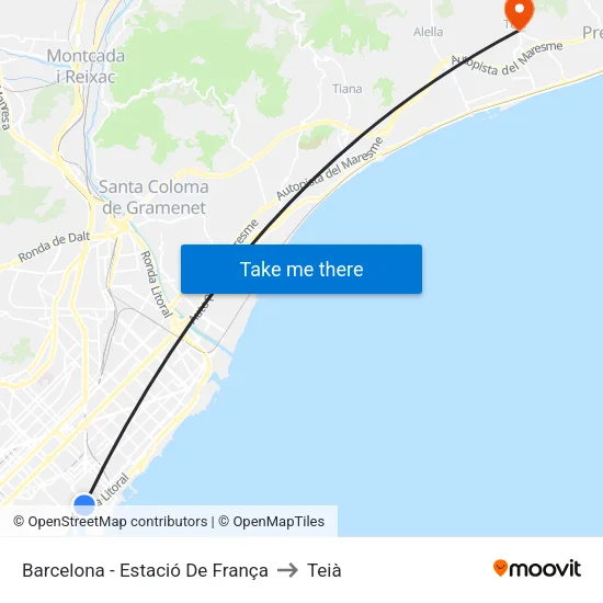 Barcelona - Estació De França to Teià map