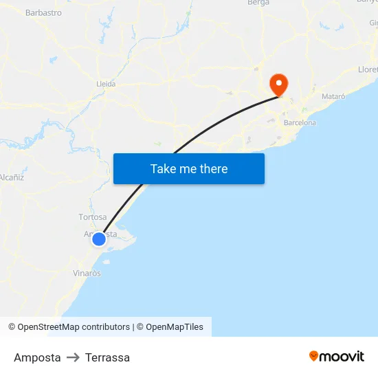 Amposta to Terrassa map