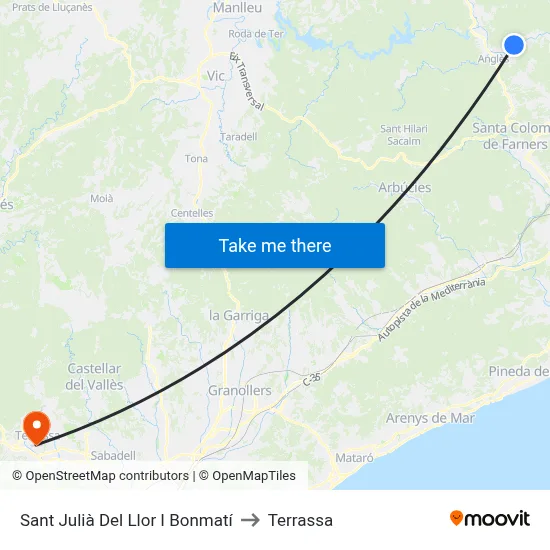 Sant Julià Del Llor I Bonmatí to Terrassa map
