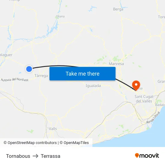 Tornabous to Terrassa map