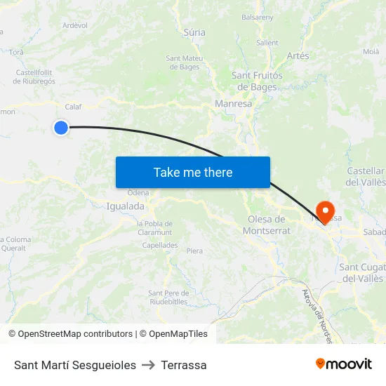 Sant Martí Sesgueioles to Terrassa map