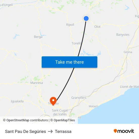 Sant Pau De Segúries to Terrassa map