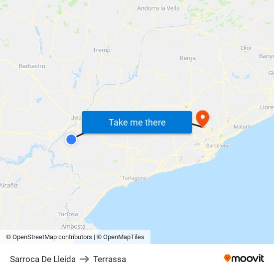 Sarroca De Lleida to Terrassa map