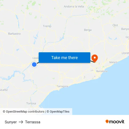 Sunyer to Terrassa map
