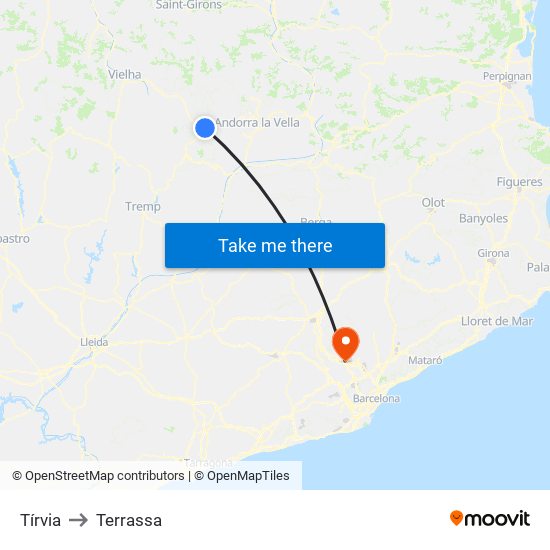 Tírvia to Terrassa map