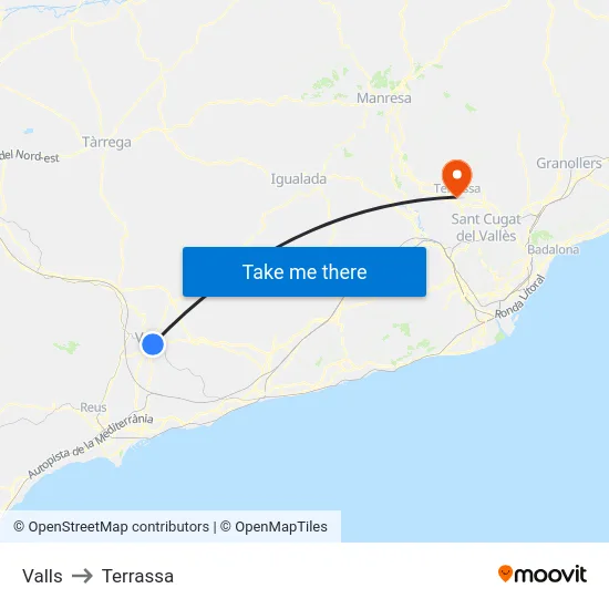 Valls to Terrassa map