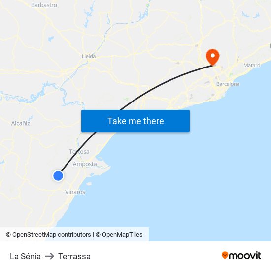 La Sénia to Terrassa map