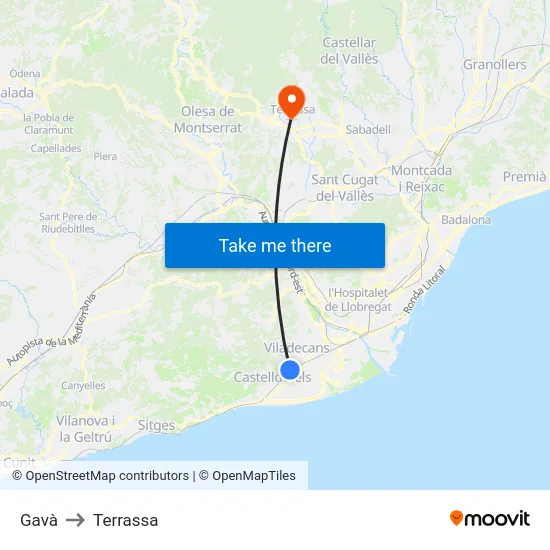 Gavà to Terrassa map