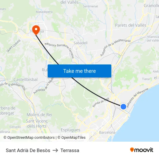 Sant Adrià De Besòs to Terrassa map