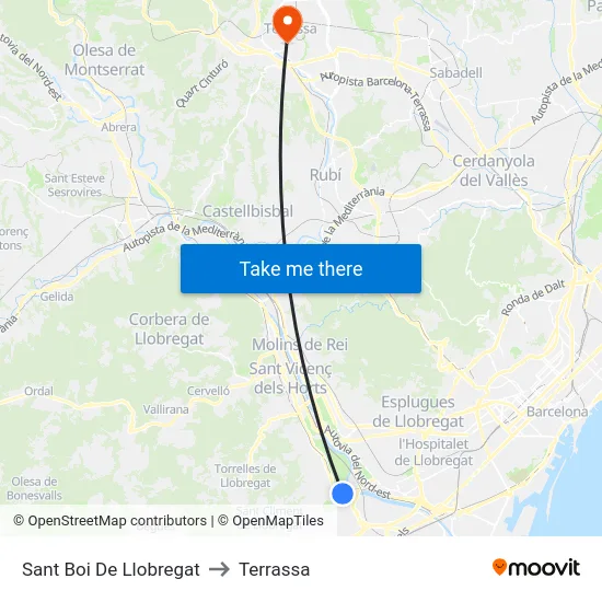 Sant Boi De Llobregat to Terrassa map