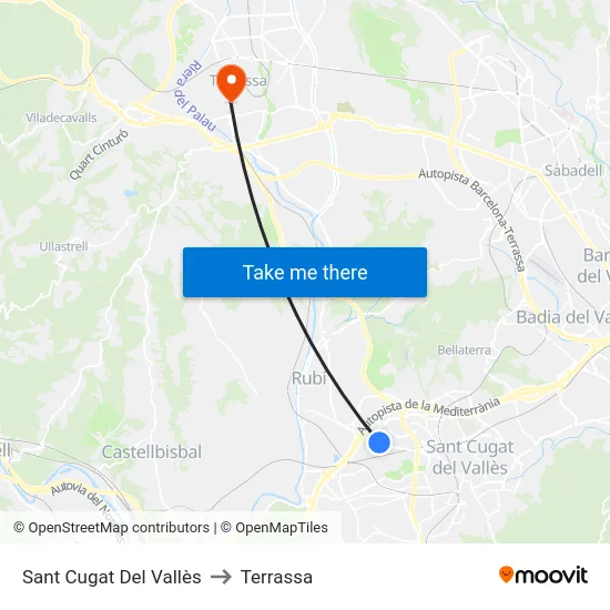 Sant Cugat Del Vallès to Terrassa map