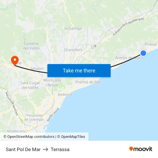 Sant Pol De Mar to Terrassa map