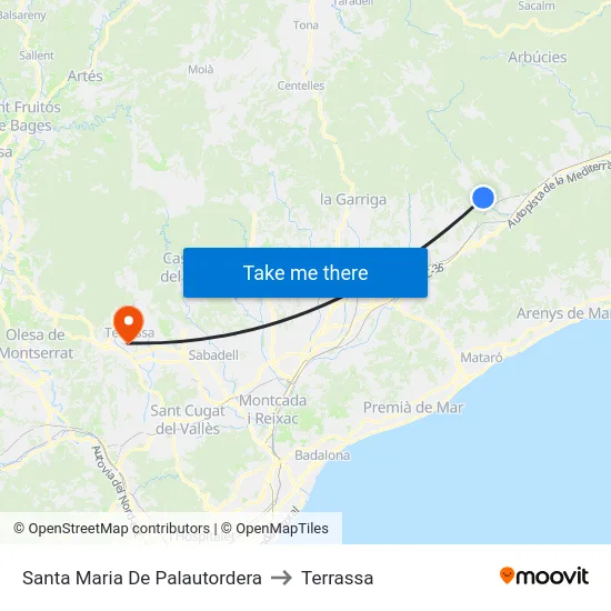 Santa Maria De Palautordera to Terrassa map