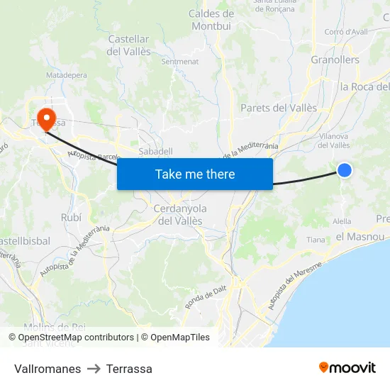 Vallromanes to Terrassa map