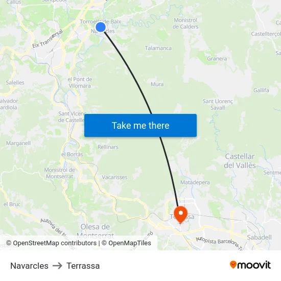 Navarcles to Terrassa map