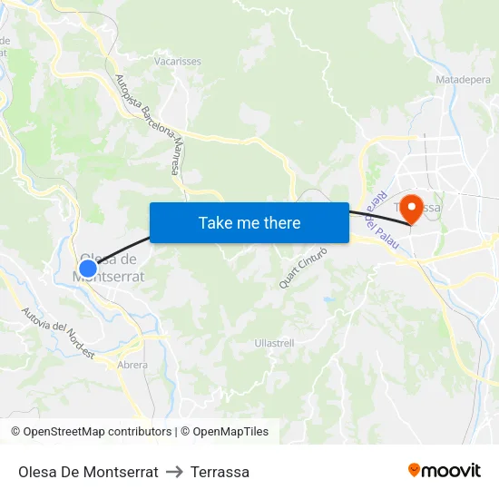 Olesa De Montserrat to Terrassa map