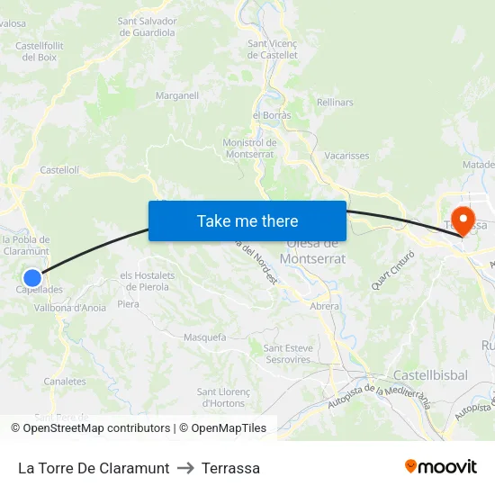 La Torre De Claramunt to Terrassa map