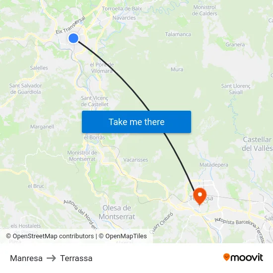 Manresa to Terrassa map