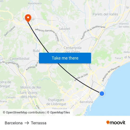 Barcelona to Terrassa map