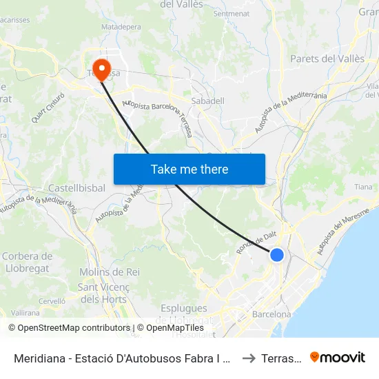 Meridiana - Estació D'Autobusos Fabra I Puig to Terrassa map