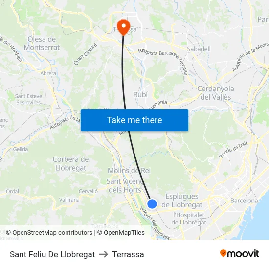 Sant Feliu De Llobregat to Terrassa map