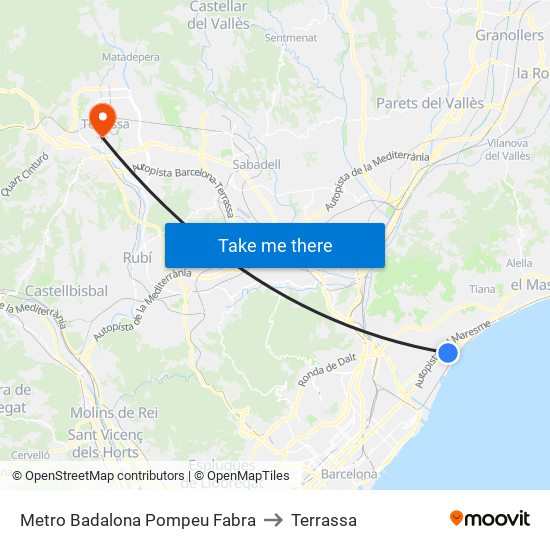 Metro Badalona Pompeu Fabra to Terrassa map