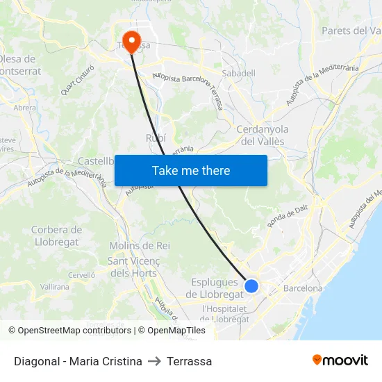 Diagonal - Maria Cristina to Terrassa map