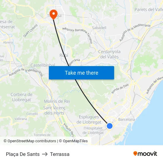 Plaça De Sants to Terrassa map