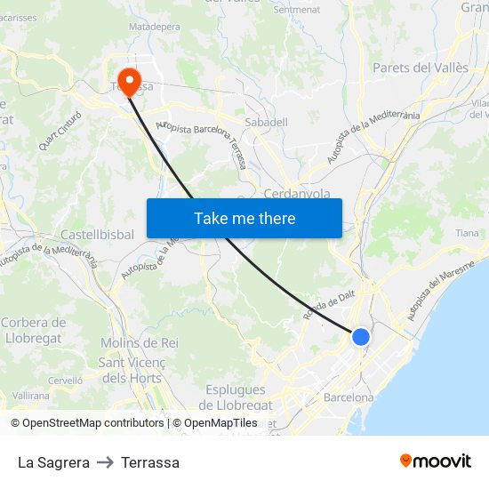 La Sagrera to Terrassa map