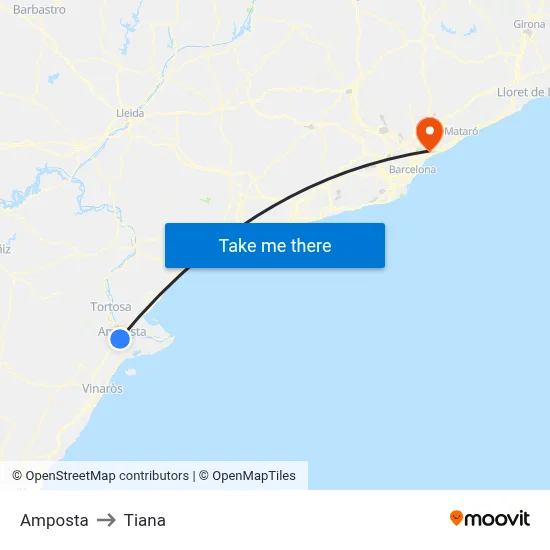 Amposta to Tiana map