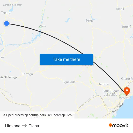 Llimiana to Tiana map