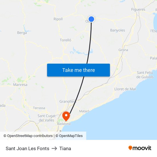 Sant Joan Les Fonts to Tiana map