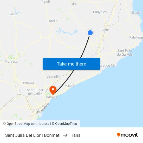 Sant Julià Del Llor I Bonmatí to Tiana map