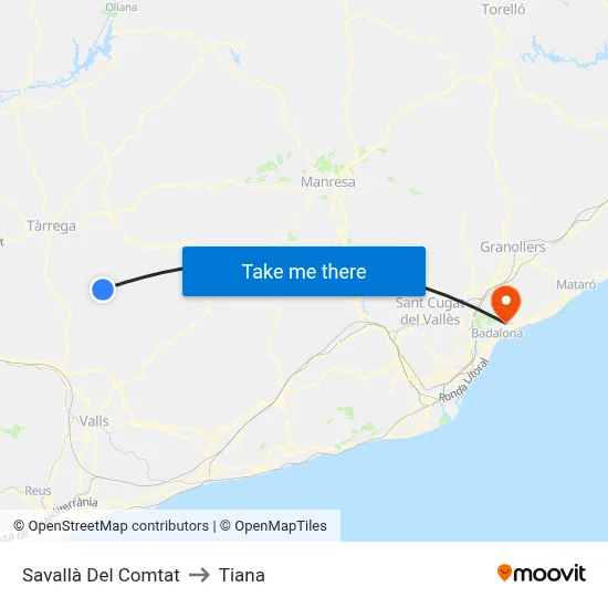 Savallà Del Comtat to Tiana map