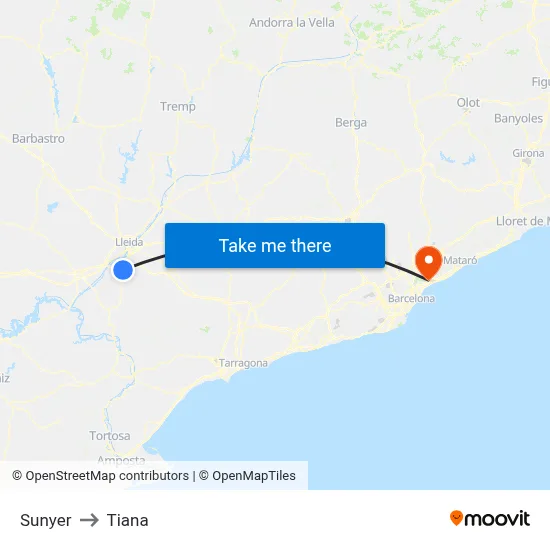Sunyer to Tiana map