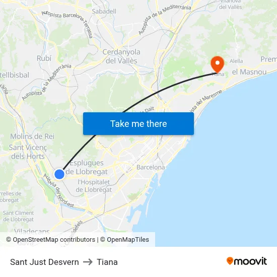 Sant Just Desvern to Tiana map